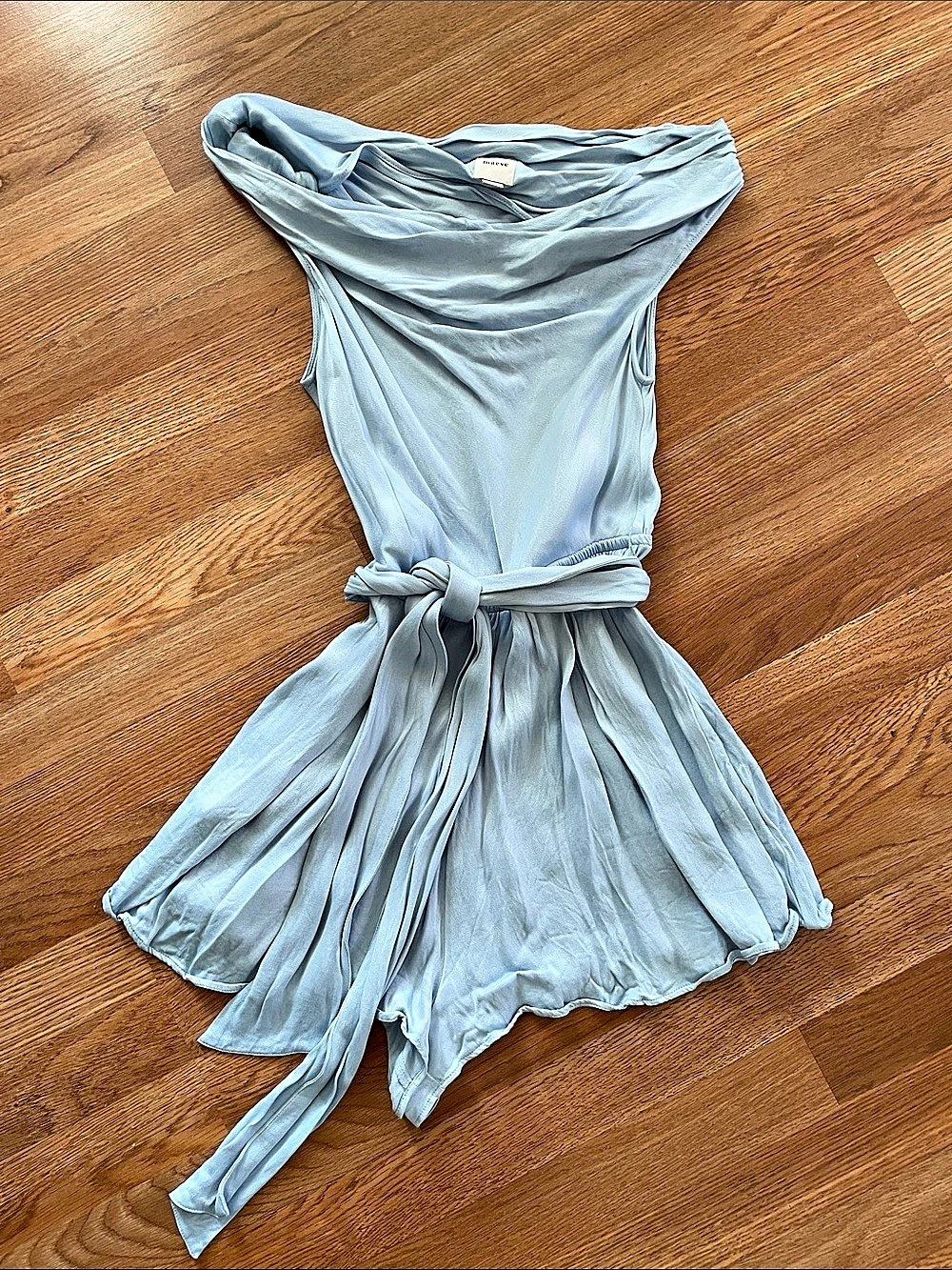 Maeve Anthropologie Off-The-Shoulder Draped Belted Romper Blue Medium
